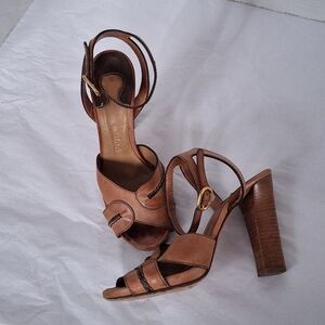 Chloe Buckle Block Heel Sandals Leather Size 5.5